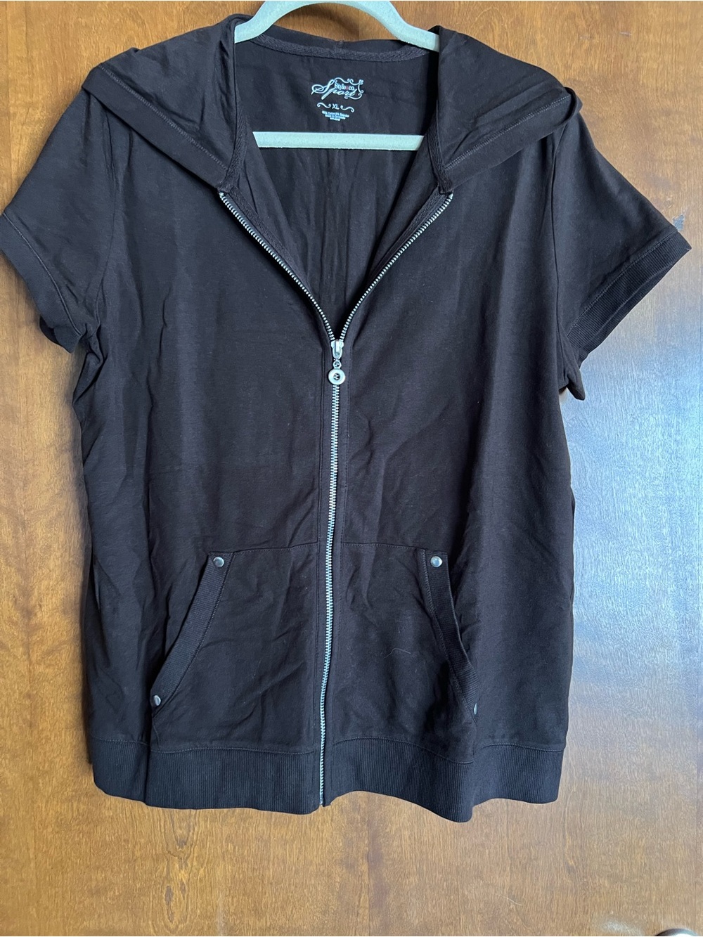 Style & Co. Dark Brown Short-Sleeve Zip-Up Hoodie